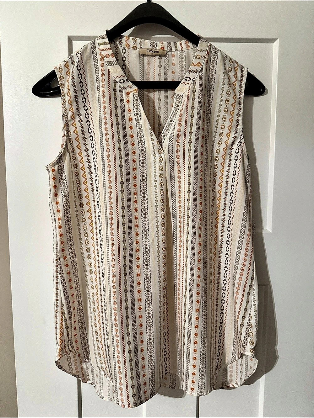 Timeson Printed Sleeveless Blouse in White & Orange